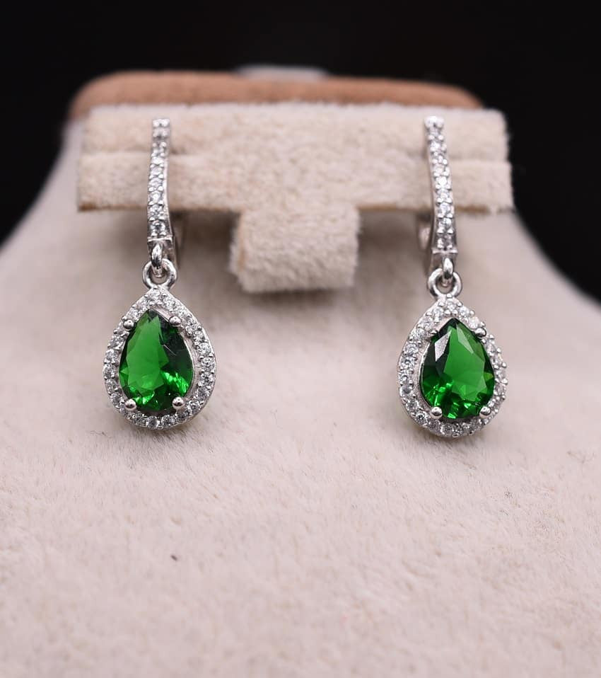 Cercei Argint 925 CU Zirconiu Verde Emerald