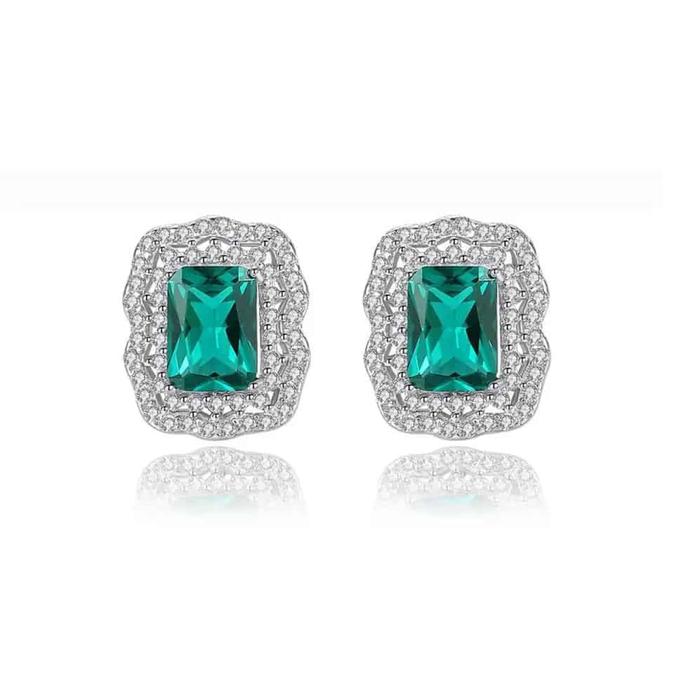 Cercei Argint 925 Green Crystal Luxury