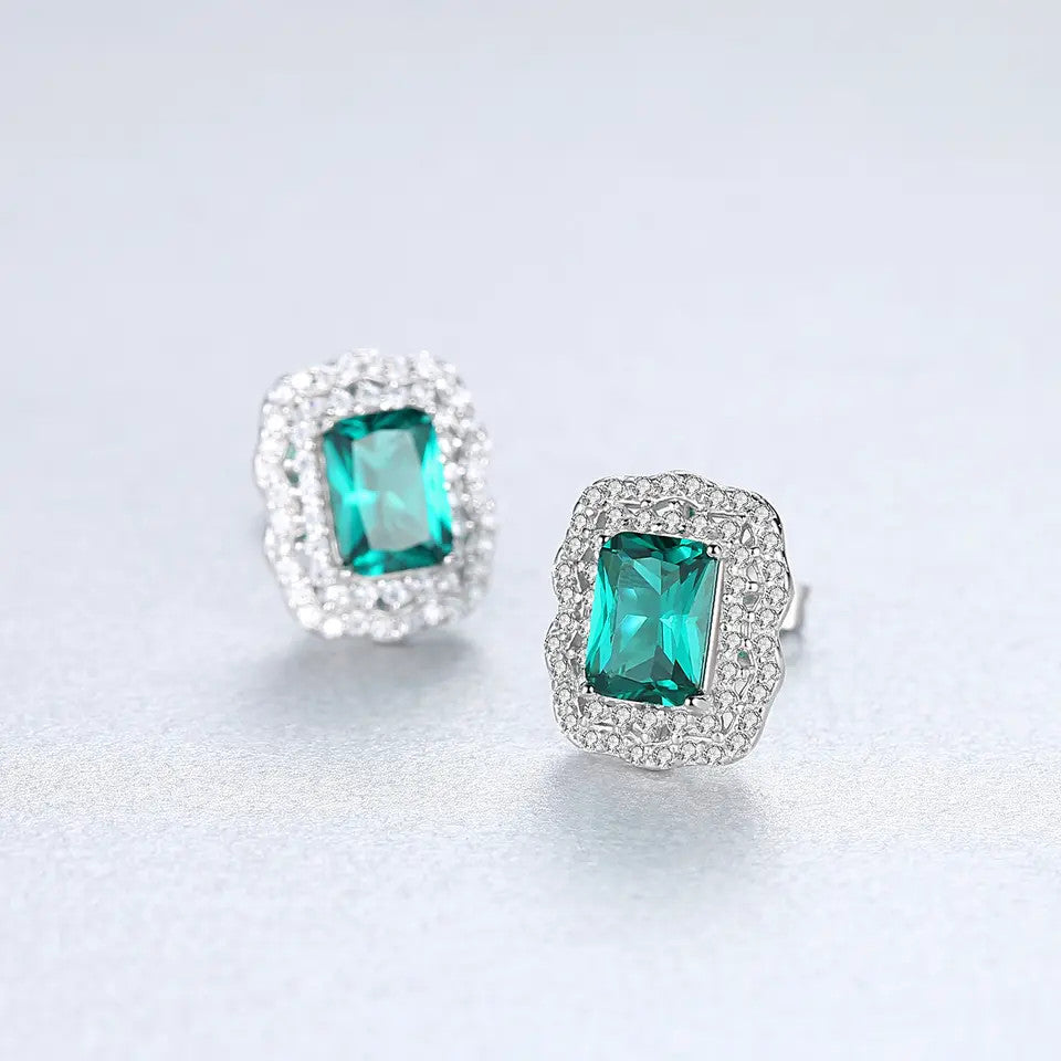 Cercei Argint 925 Green Crystal Luxury