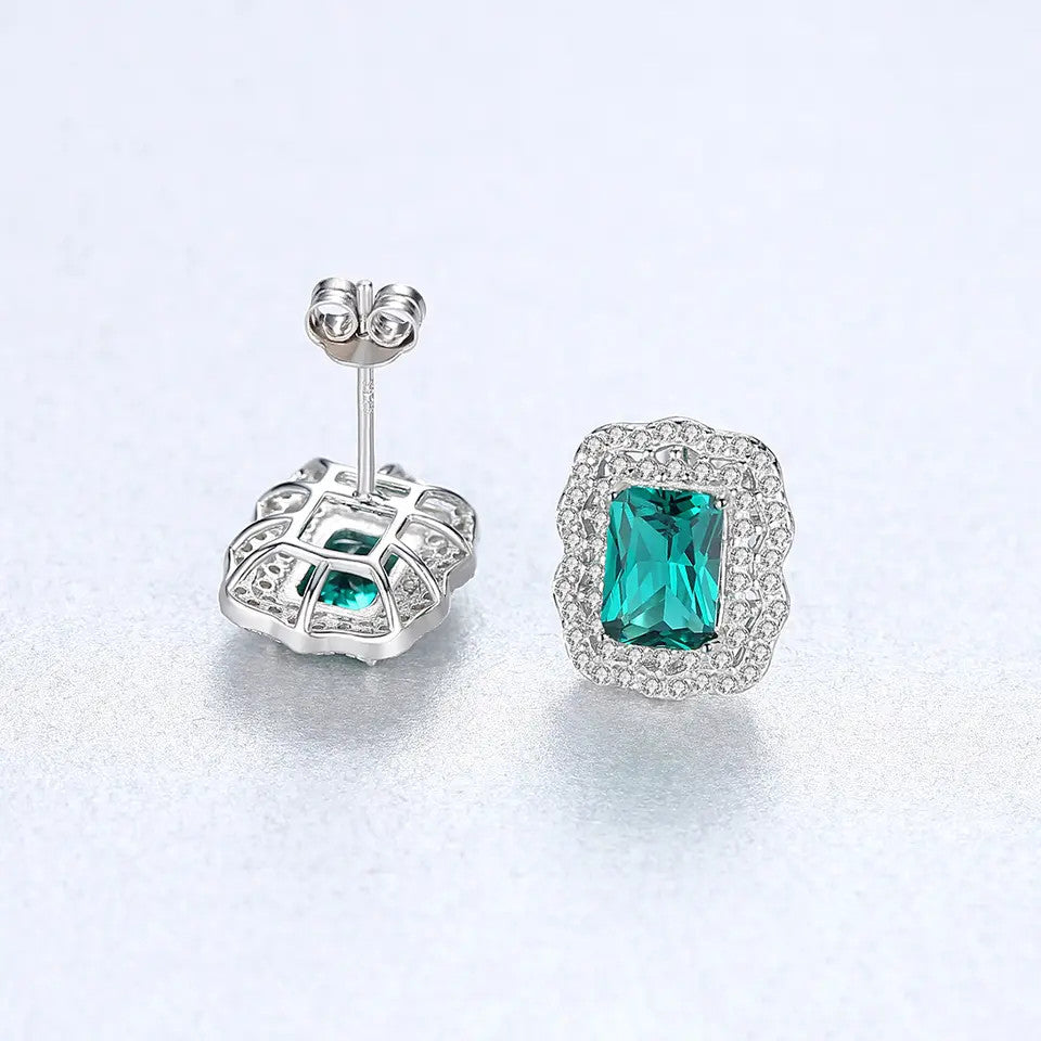 Cercei Argint 925 Green Crystal Luxury