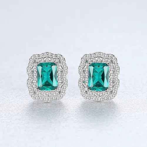 Cercei Argint 925 Green Crystal Luxury