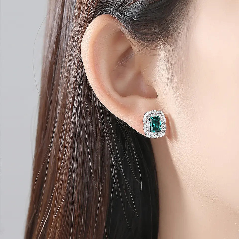 Cercei Argint 925 Green Crystal Luxury
