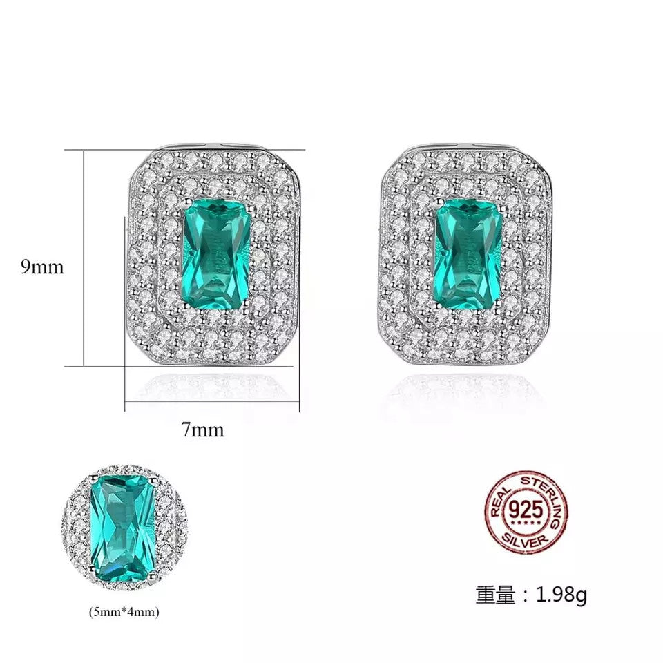 Cercei Argint 925 Green Crystal Luxury