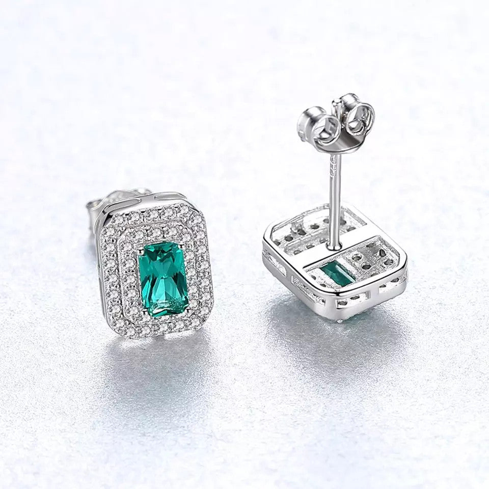 Cercei Argint 925 Green Crystal Luxury