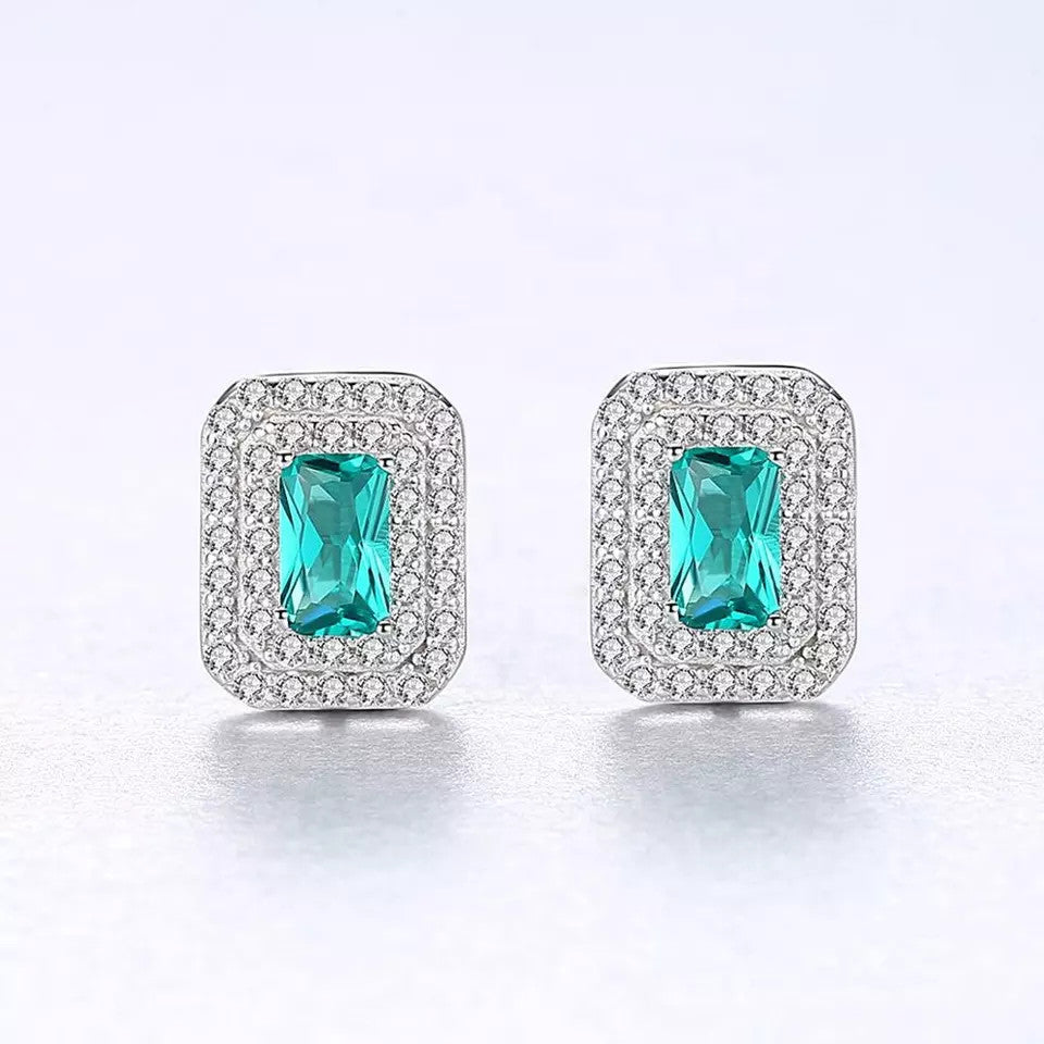 Cercei Argint 925 Green Crystal Luxury