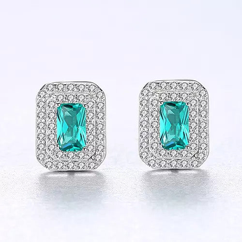 Cercei Argint 925 Green Crystal Luxury