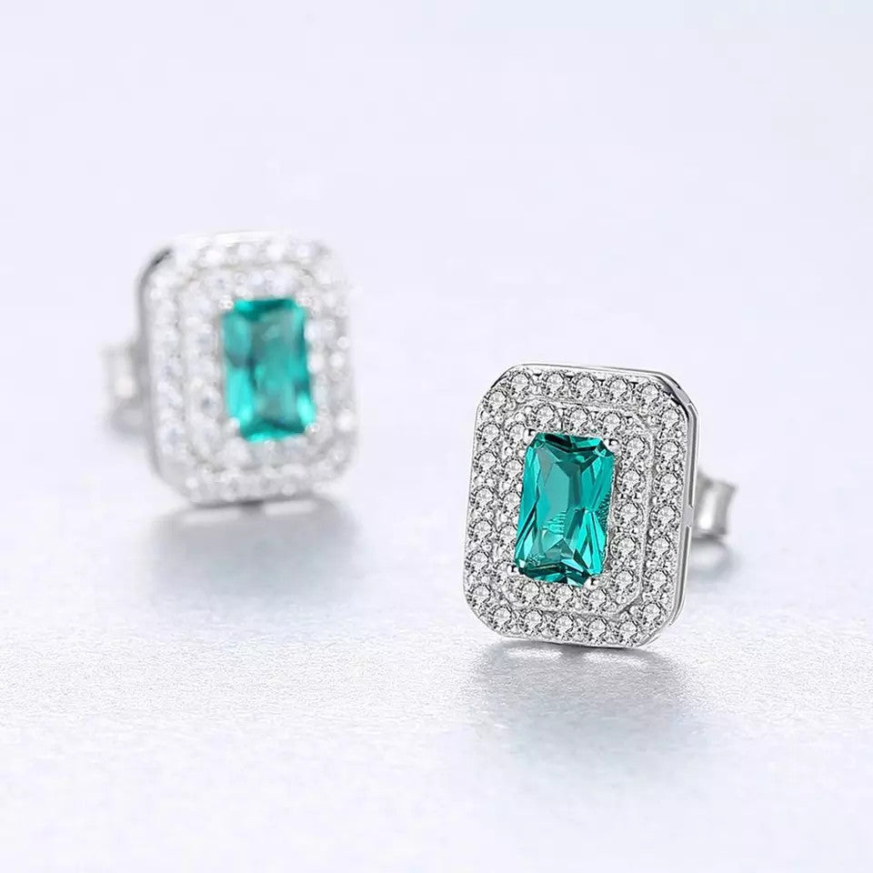 Cercei Argint 925 Green Crystal Luxury