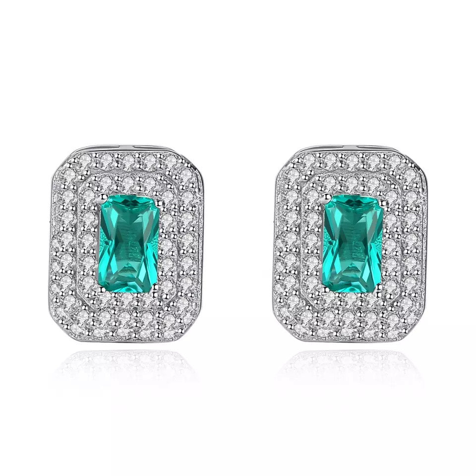 Cercei Argint 925 Green Crystal Luxury