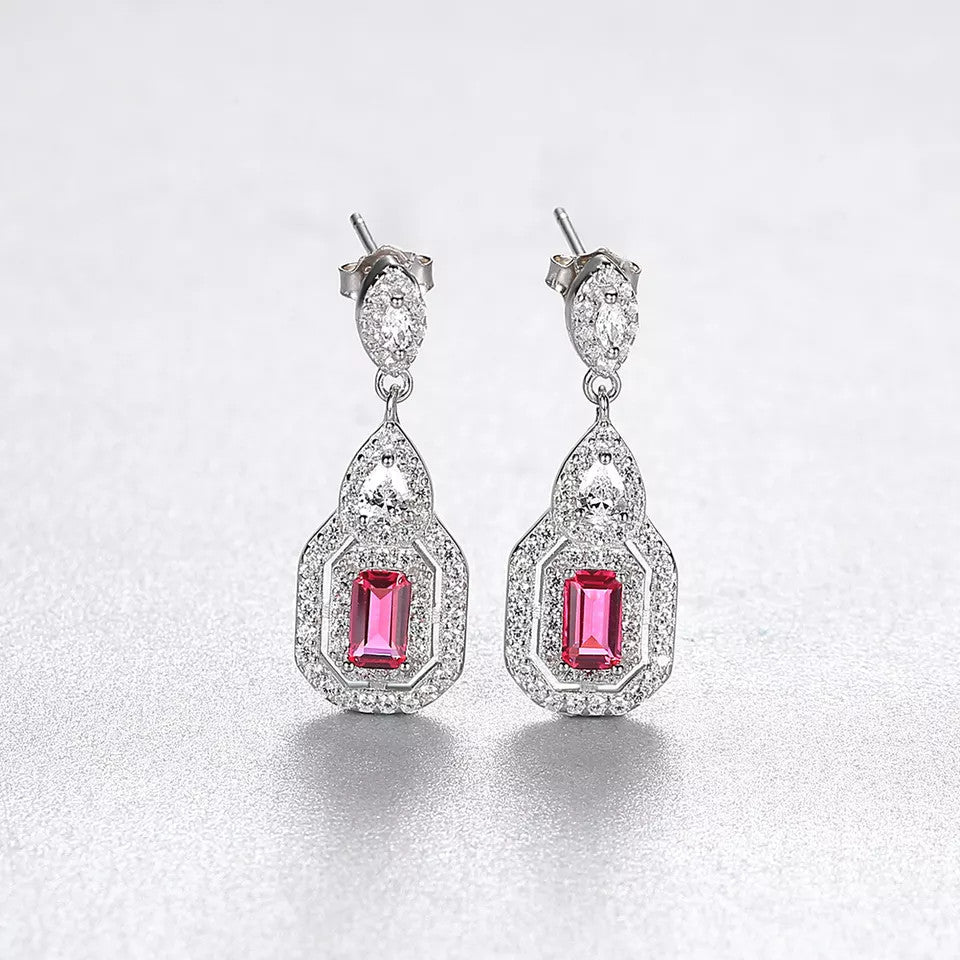Cercei Argint 925 Red Crystal Patrat Eleganti