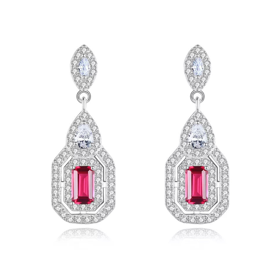 Cercei Argint 925 Red Crystal Patrat Eleganti