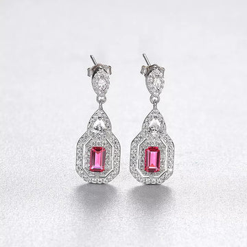 Cercei Argint 925 Red Crystal Patrat Eleganti