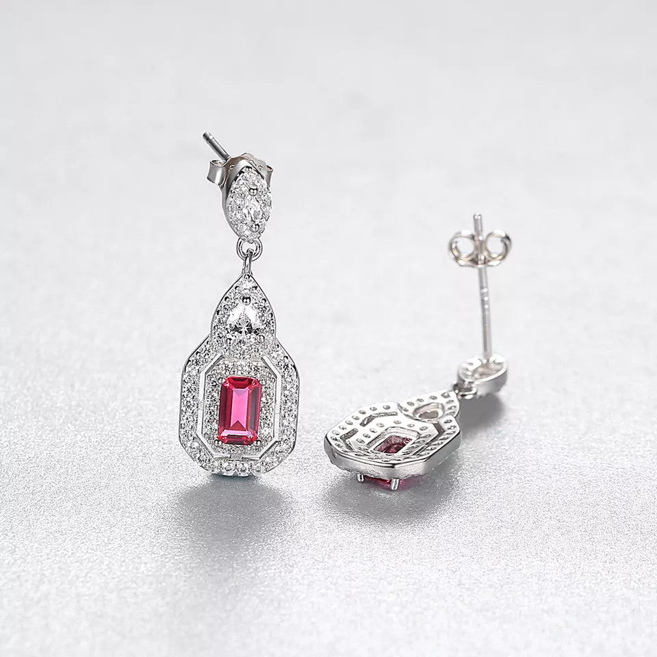 Cercei Argint 925 Red Crystal Patrat Eleganti