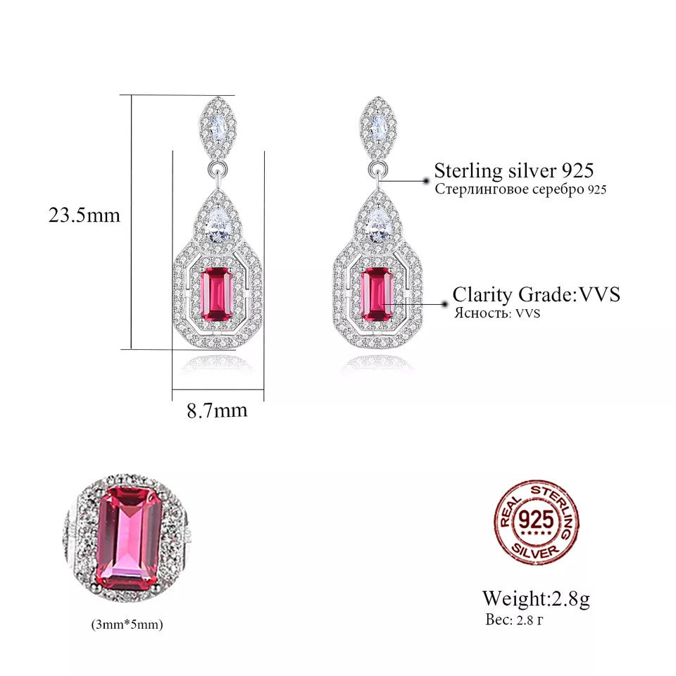 Cercei Argint 925 Red Crystal Patrat Eleganti