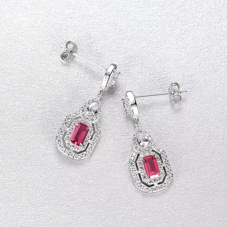 Cercei Argint 925 Red Crystal Patrat Eleganti
