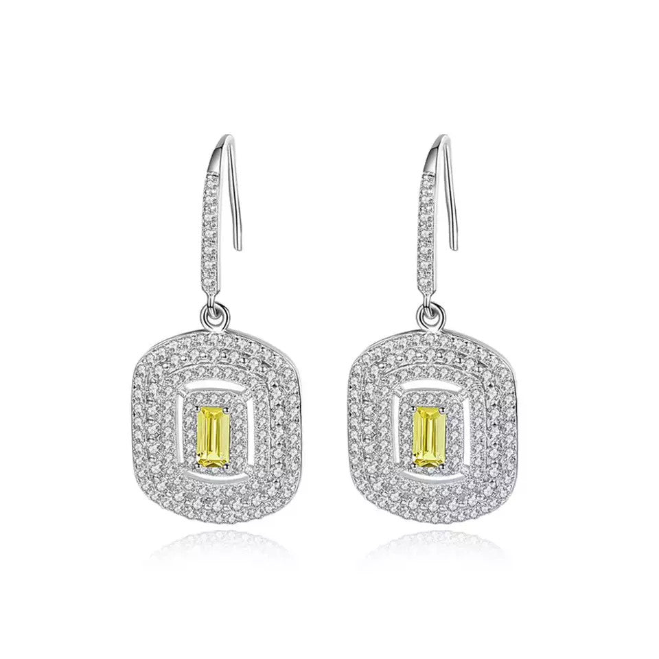 Cercei Argint 925 Yellow Crystal Patrat