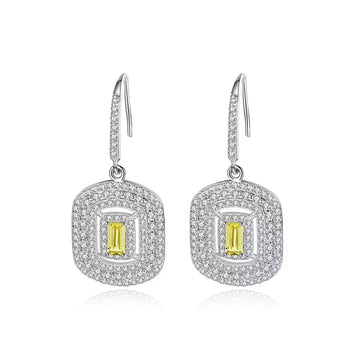 Cercei Argint 925 Yellow Crystal Patrat