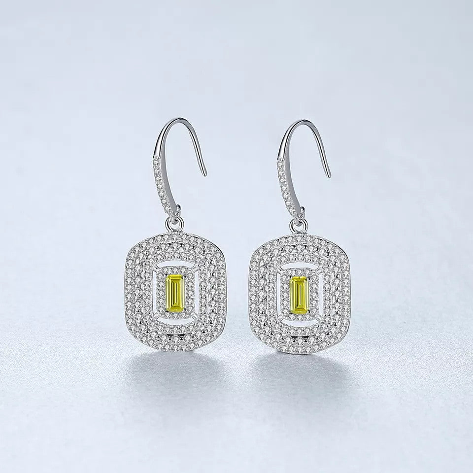 Cercei Argint 925 Yellow Crystal Patrat