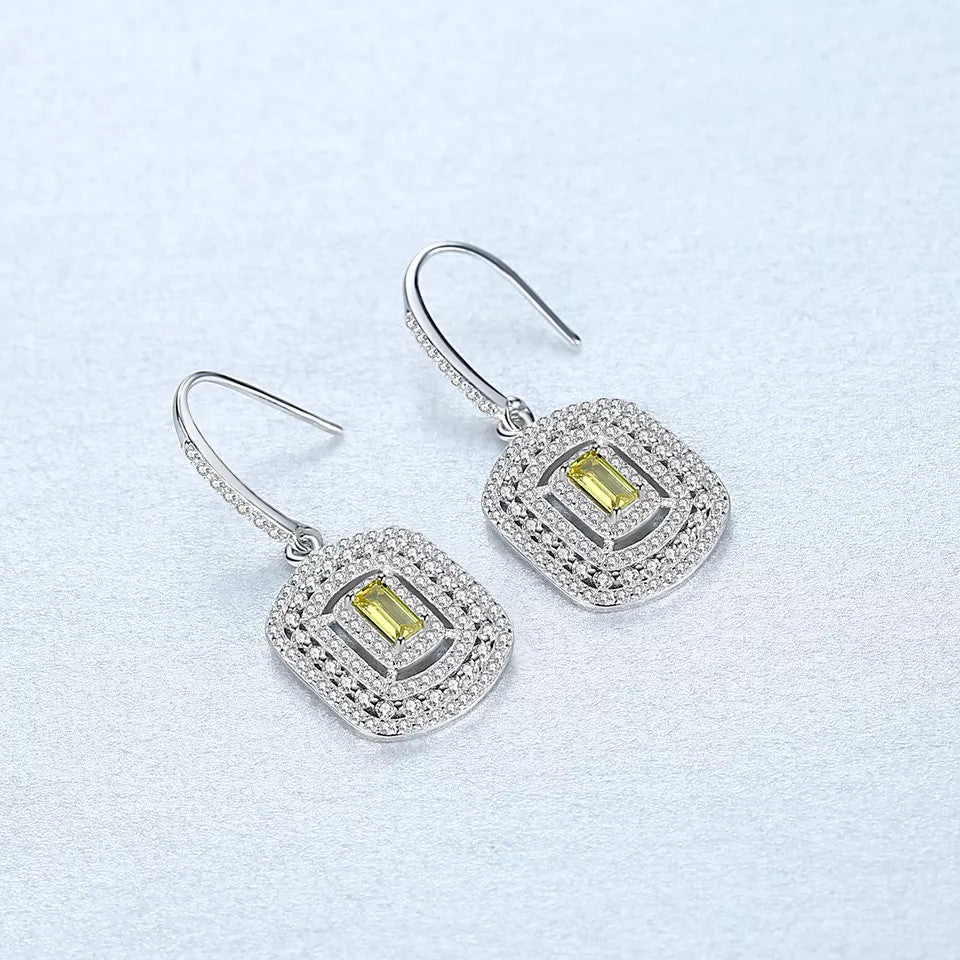 Cercei Argint 925 Yellow Crystal Patrat