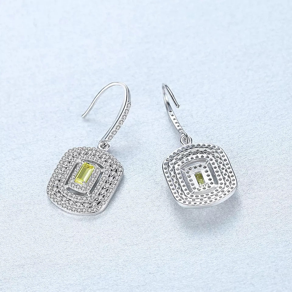 Cercei Argint 925 Yellow Crystal Patrat