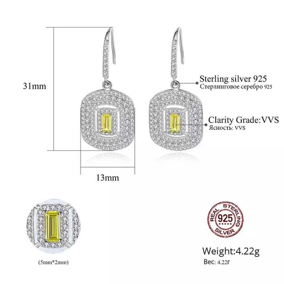 Cercei Argint 925 Yellow Crystal Patrat