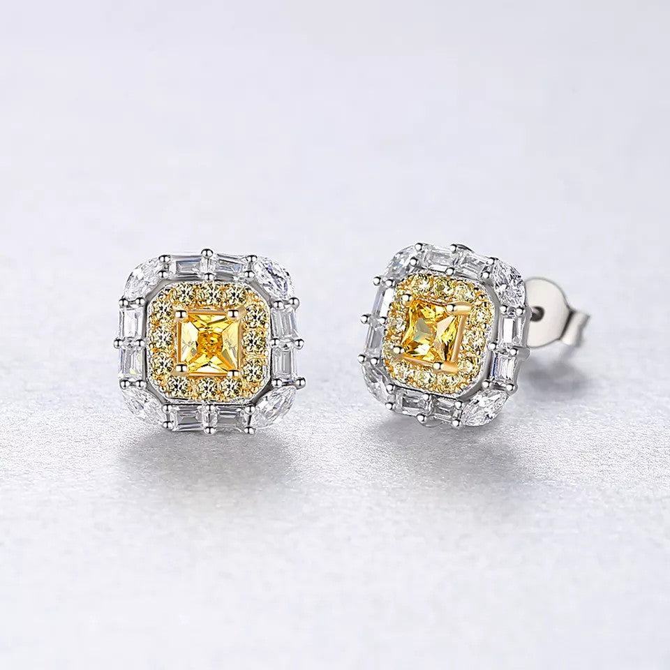 Cercei Argint 925 Yellow Crystal Patrat Boho Jewelry