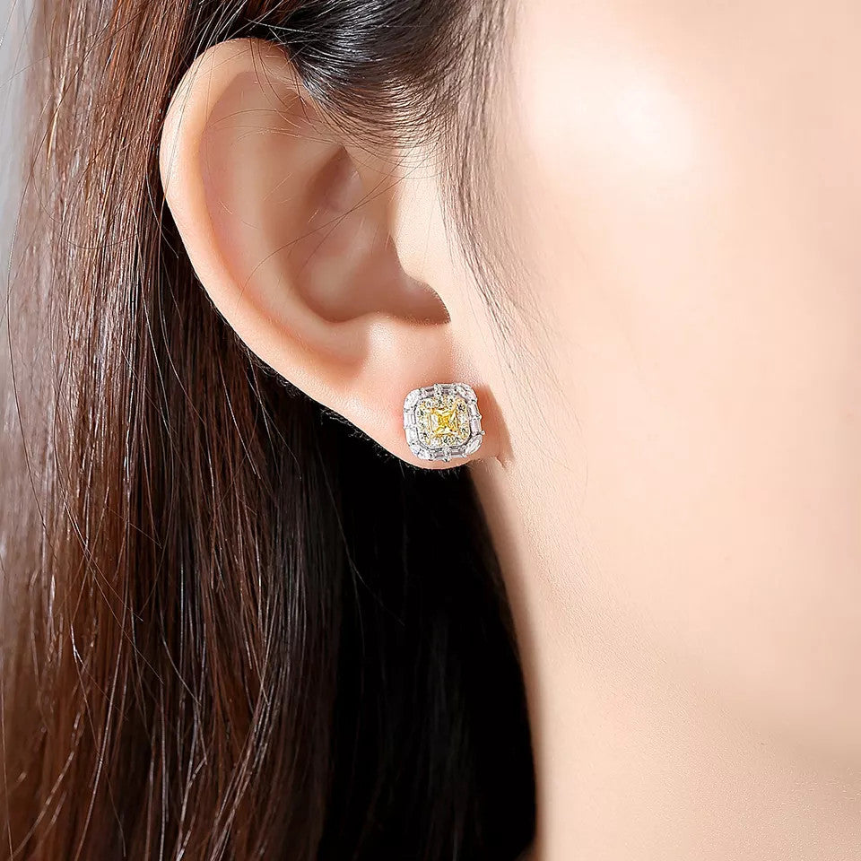 Cercei Argint 925 Yellow Crystal Patrat Boho Jewelry