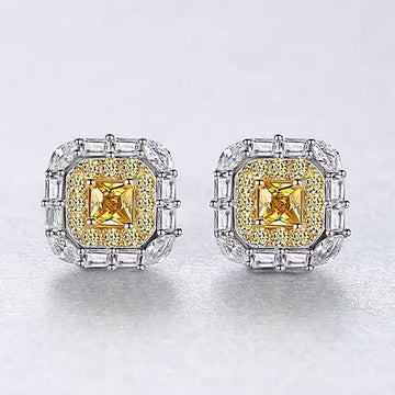 Cercei Argint 925 Yellow Crystal Patrat Boho Jewelry