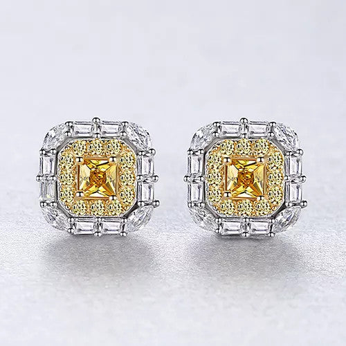 Cercei Argint 925 Yellow Crystal Patrat Boho Jewelry