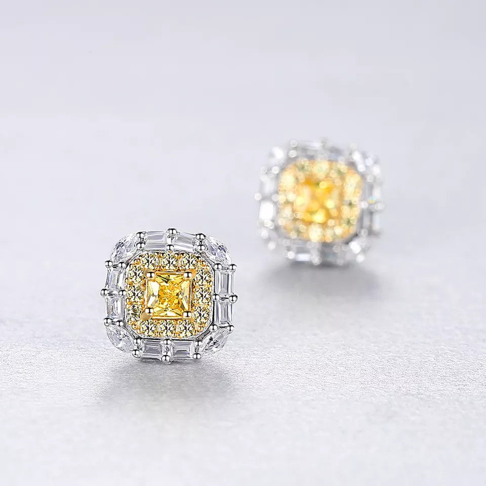 Cercei Argint 925 Yellow Crystal Patrat Boho Jewelry