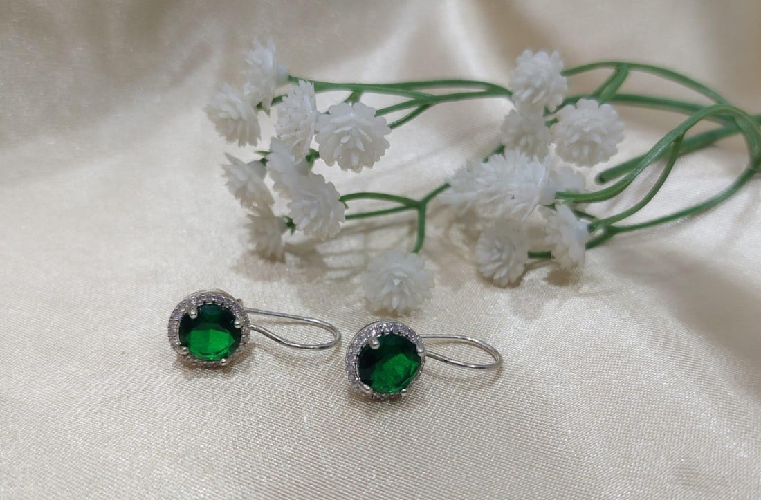 Cercei Din Argint 925 Cu Piatra Rotunda Verde Tip Diamant Si Zirconii, Femei 3.7g