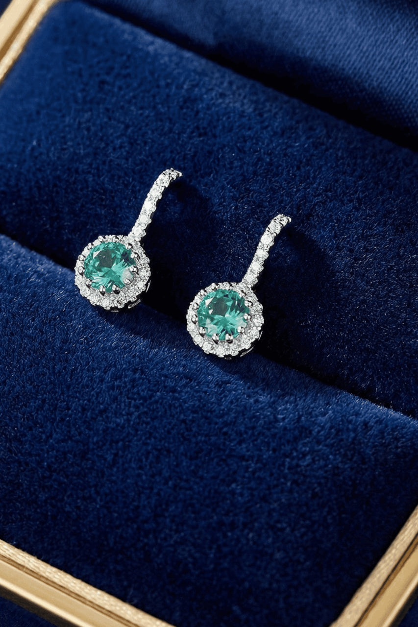 Cercei Din Argint 925 Cu Piatra Verde Si Halo De Zirconii, Cercei Eleganti Cu Tija, Design Elegant Femei