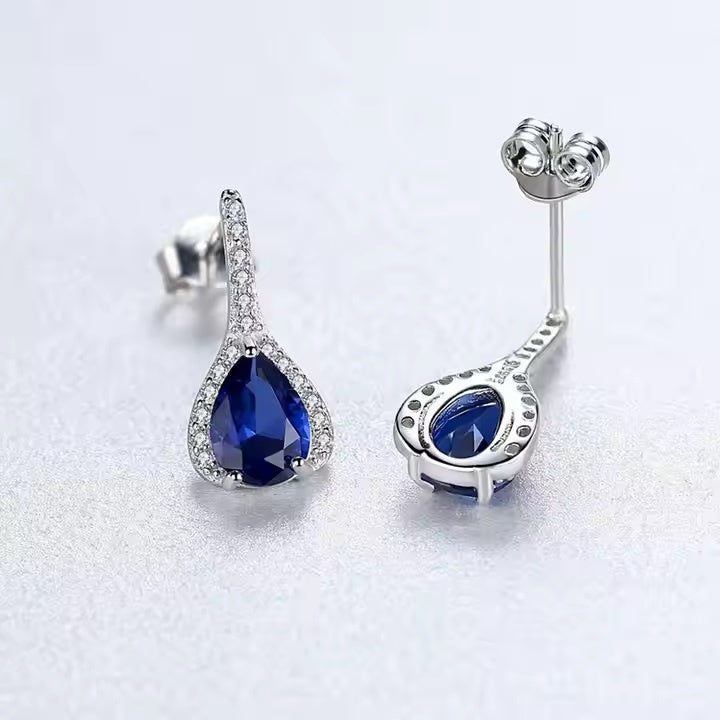 Cercei din Argint 925 cu Zirconiu Albastru – Design Elegant și Strălucitor 3.2g
