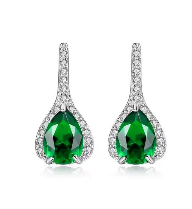 Cercei din Argint 925 cu Zirconiu Verde– Design Elegant și Strălucitor 3.2g
