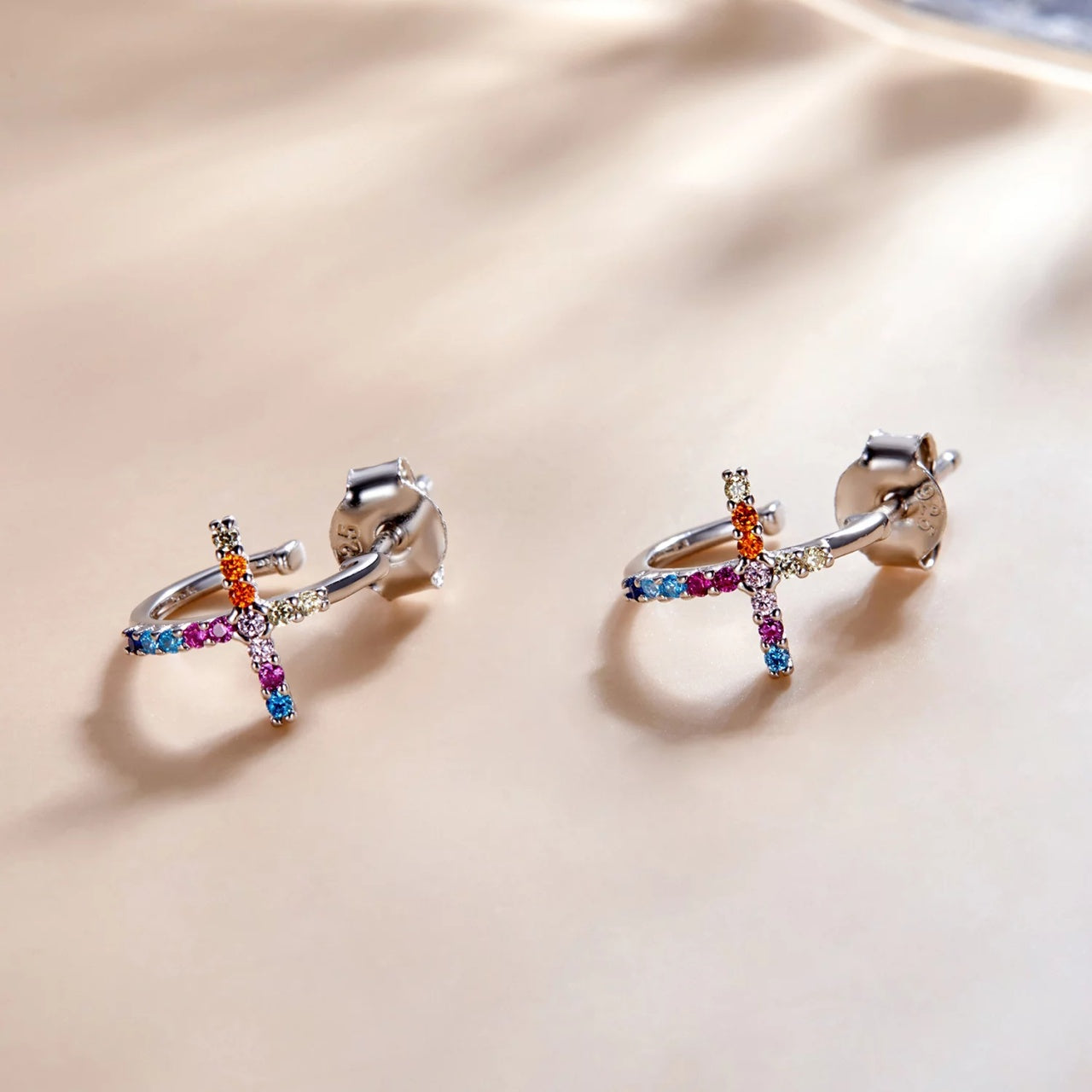 Cercei din argint Arched Rainbow Crosses, Argint 925, Pentru Femei
