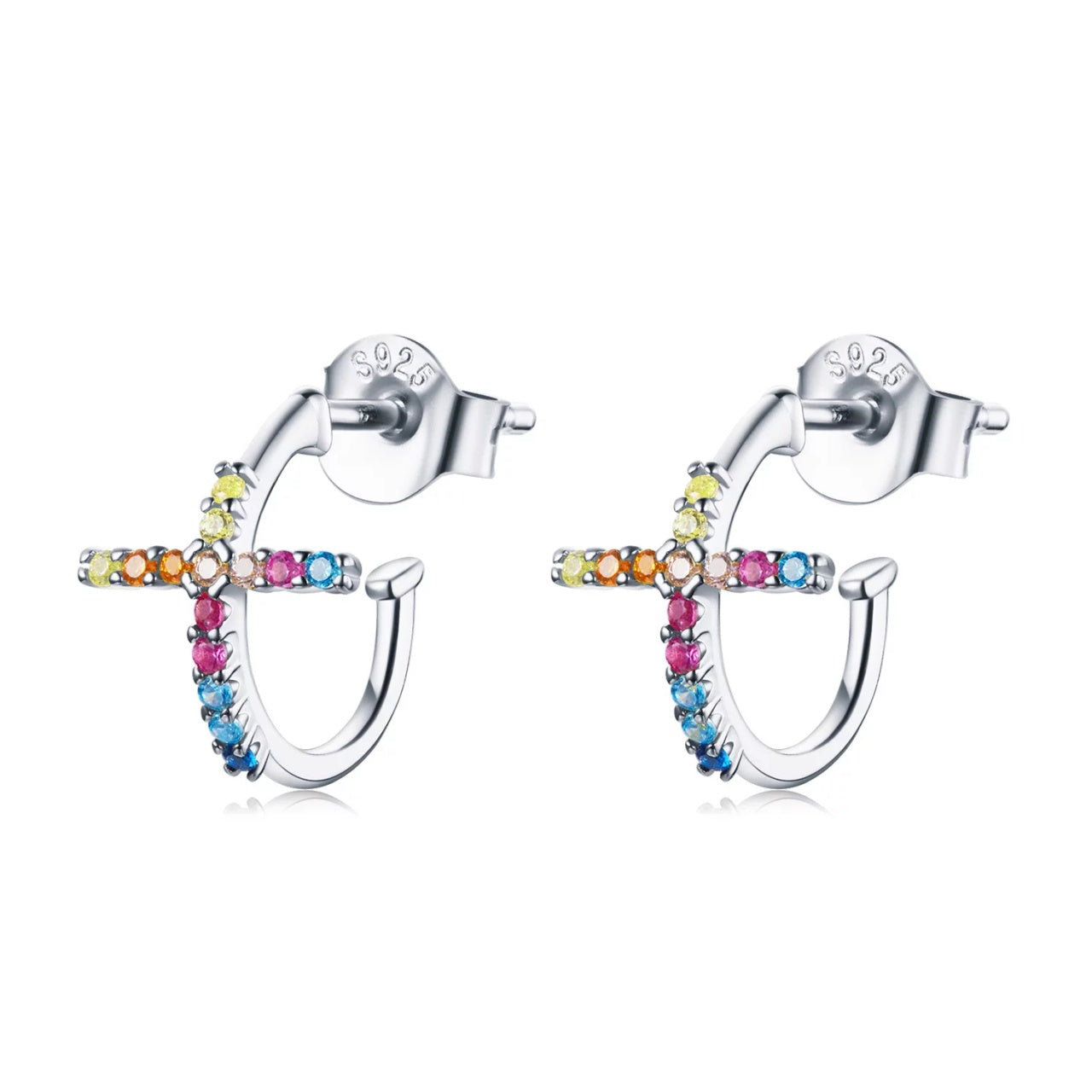 Cercei din argint Arched Rainbow Crosses, Argint 925, Pentru Femei