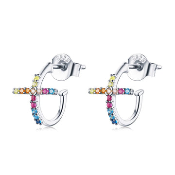 Cercei din argint Arched Rainbow Crosses, Argint 925, Pentru Femei