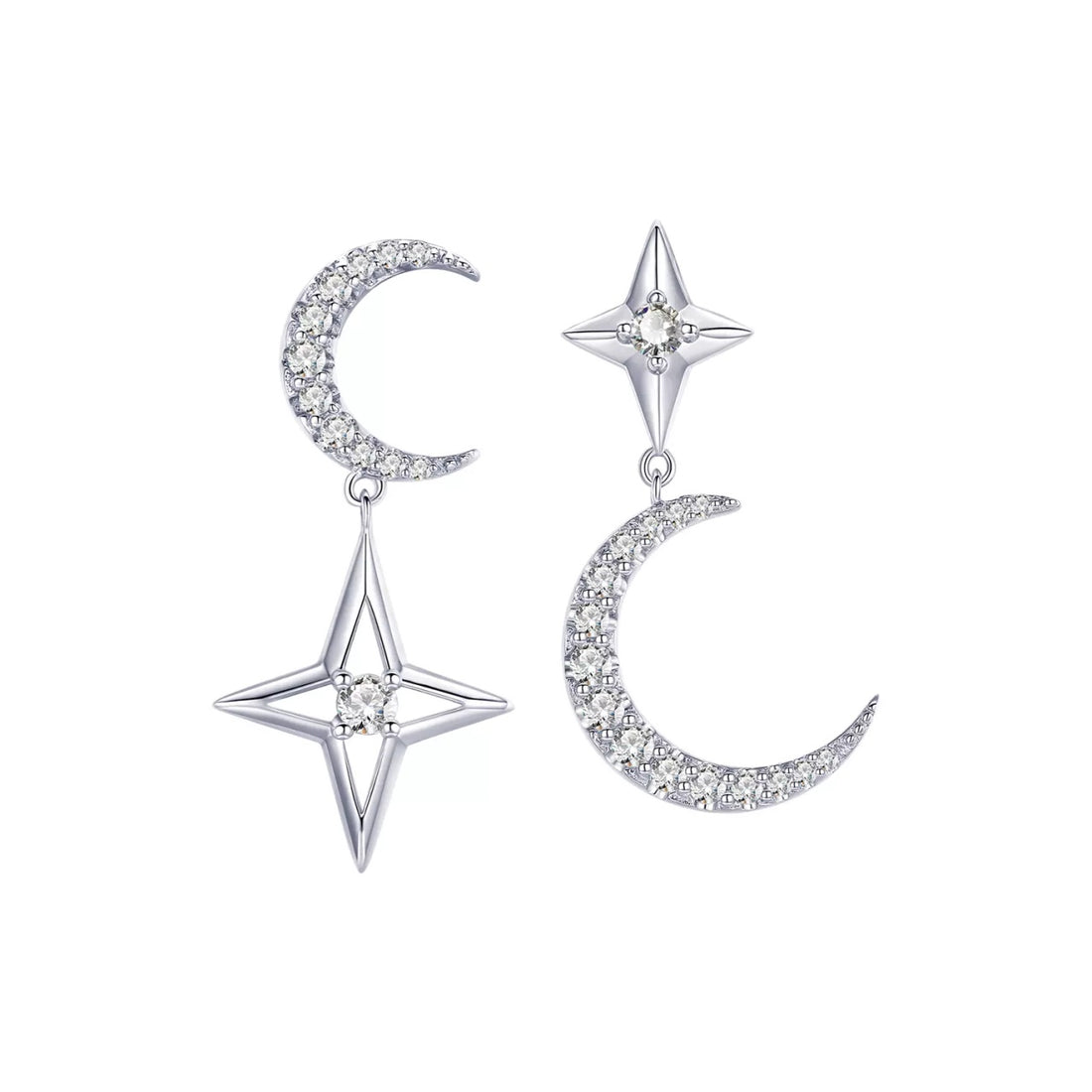 Cercei din argint Asymmetric Big Moon, Argint 925, Pentru Femei