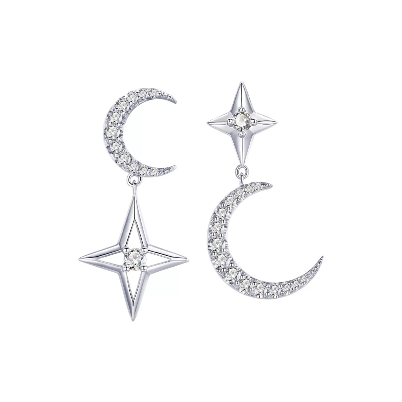 Cercei din argint Asymmetric Big Moon, Argint 925, Pentru Femei