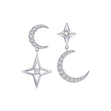 Cercei din argint Asymmetric Big Moon, Argint 925, Pentru Femei