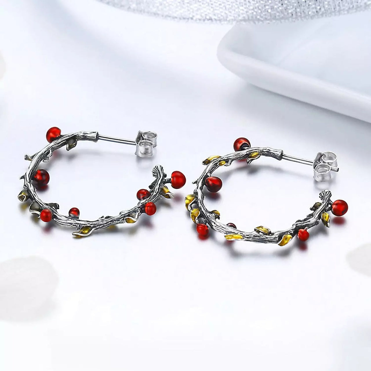 Cercei din argint Autumn Fruits Hoops, Argint 925, Pentru Femei 3g