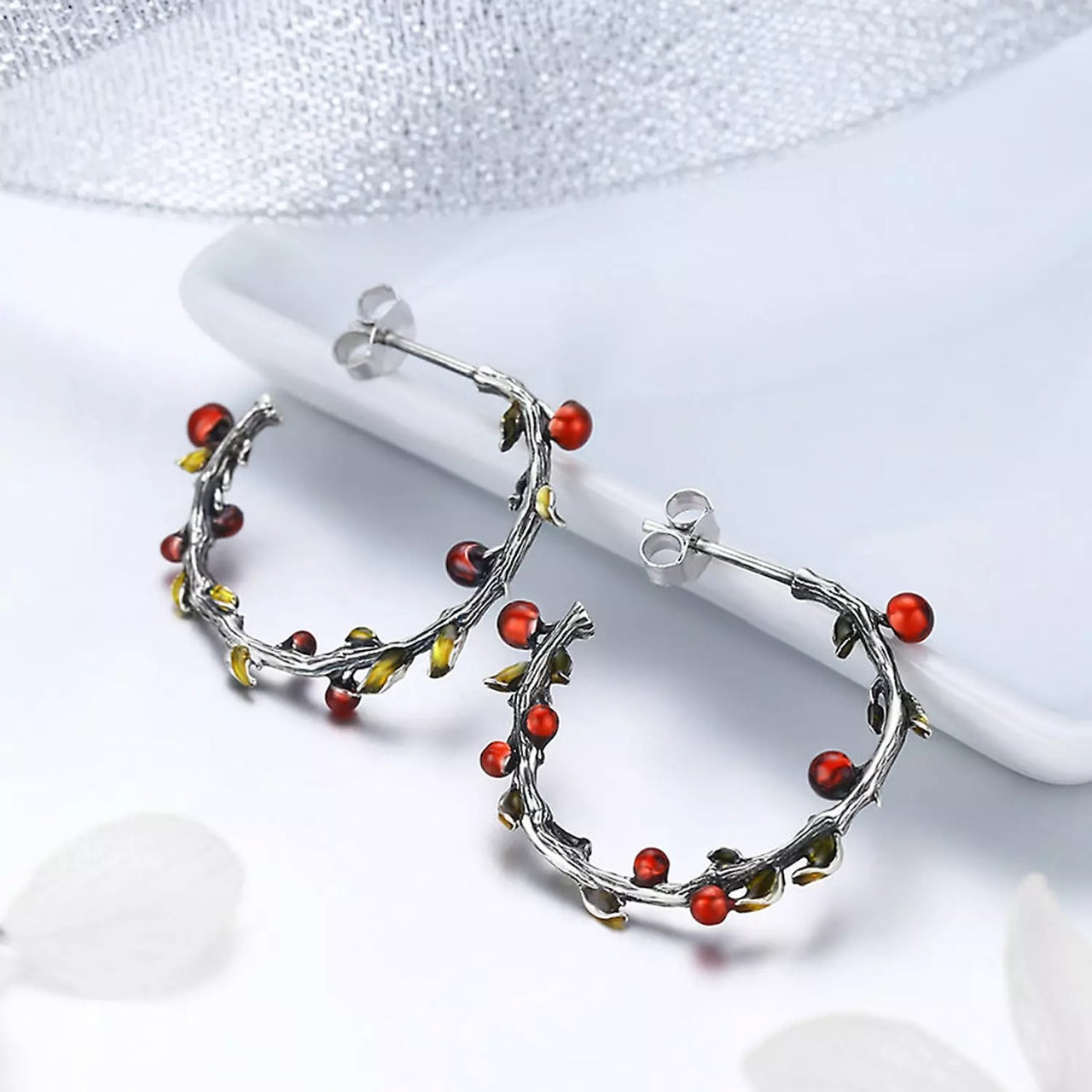 Cercei din argint Autumn Fruits Hoops, Argint 925, Pentru Femei 3g