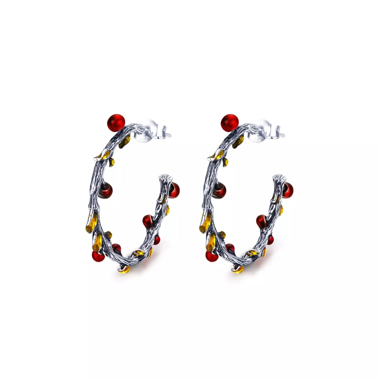 Cercei din argint Autumn Fruits Hoops, Argint 925, Pentru Femei 3g