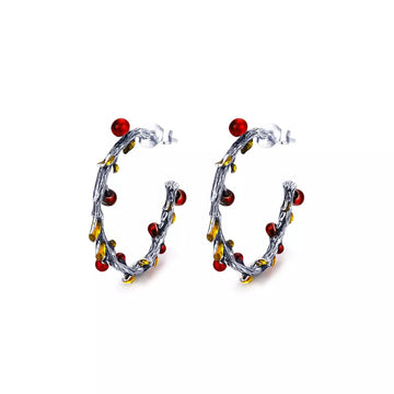 Cercei din argint Autumn Fruits Hoops, Argint 925, Pentru Femei 3g