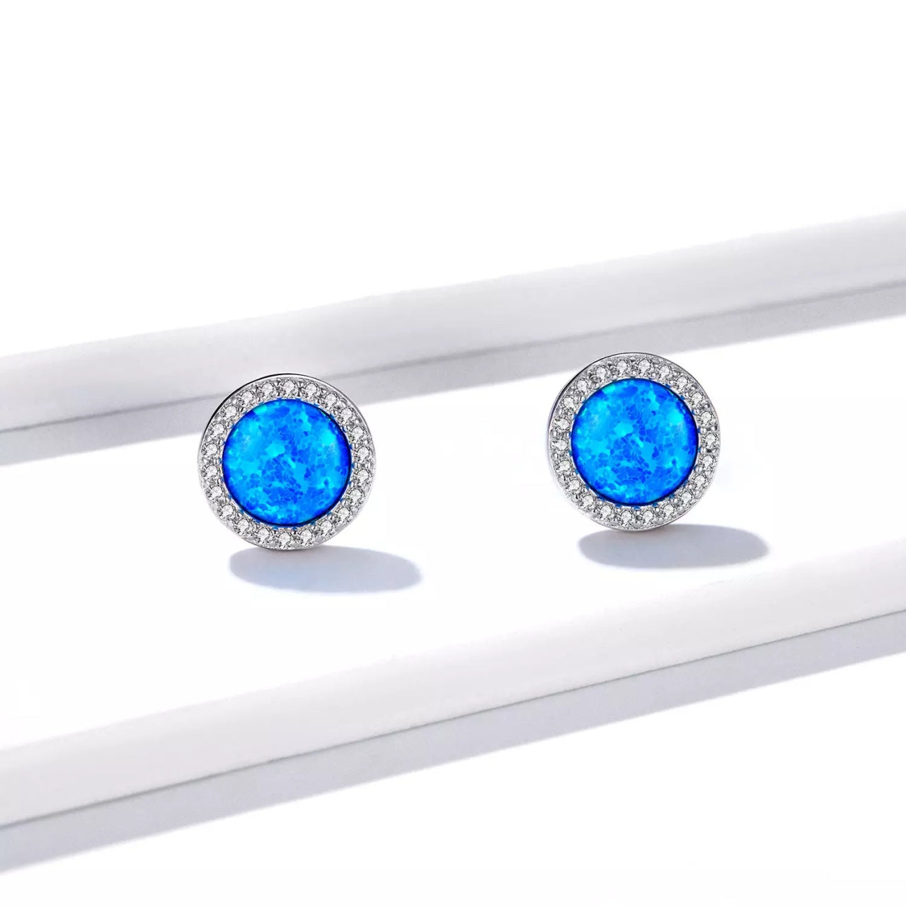 Cercei din argint Big Round Blue Crystal, Argint 925, Pentru Femei