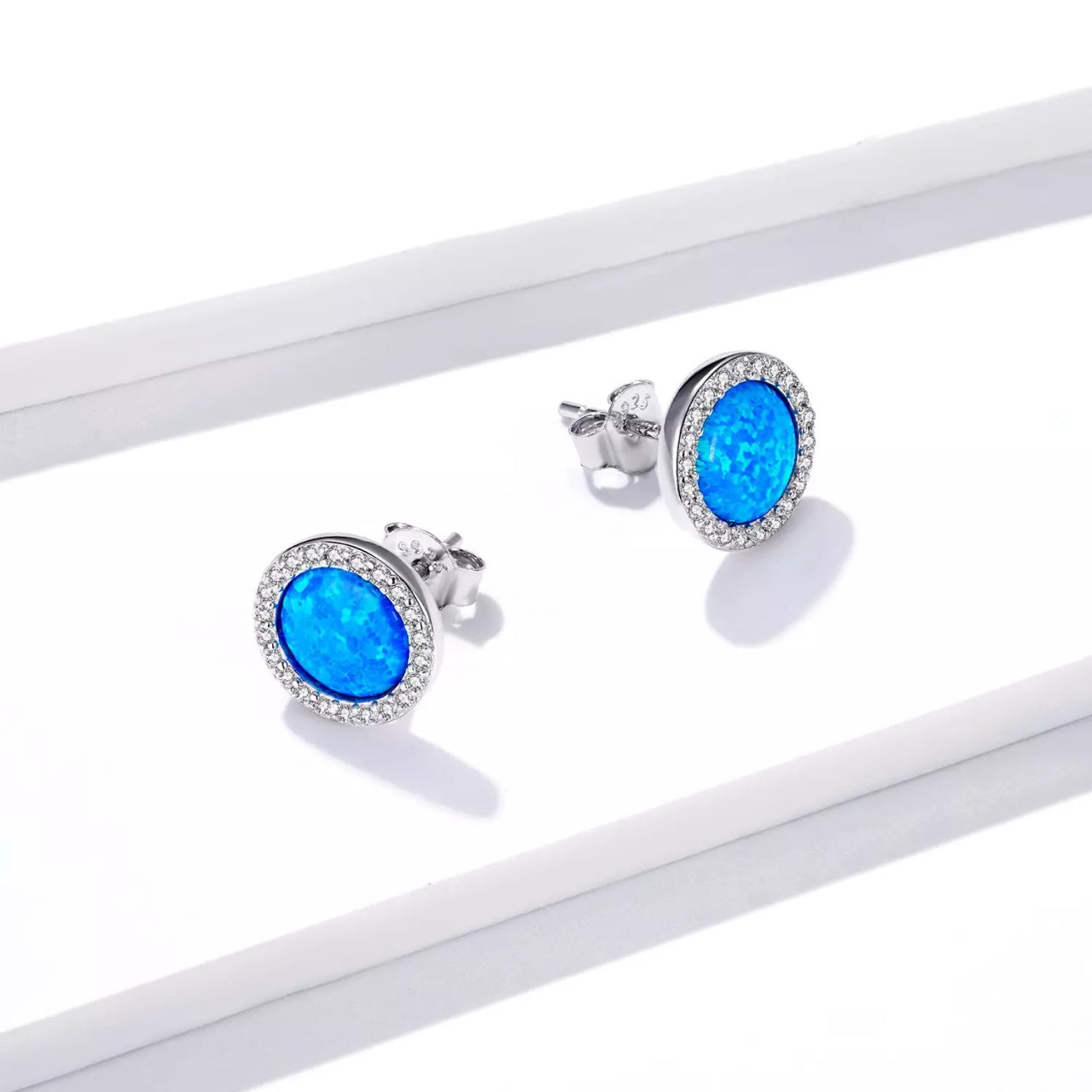 Cercei din argint Big Round Blue Crystal, Argint 925, Pentru Femei