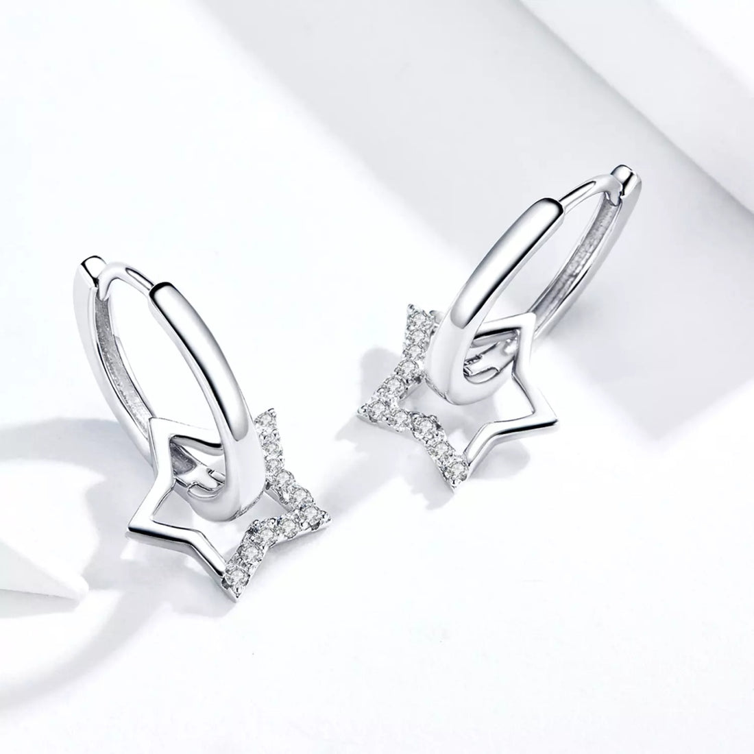 Cercei din argint Big Shiny Star Hoops, Argint 925, Pentru Femei