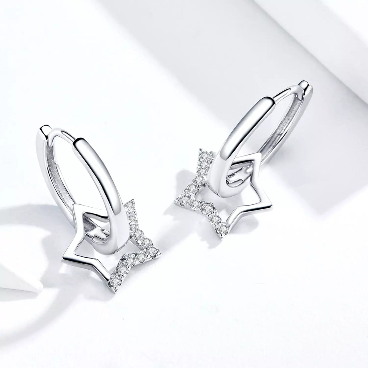 Cercei din argint Big Shiny Star Hoops, Argint 925, Pentru Femei