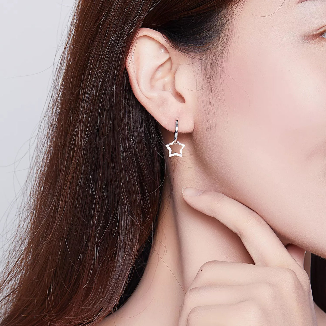 Cercei din argint Big Shiny Star Hoops, Argint 925, Pentru Femei