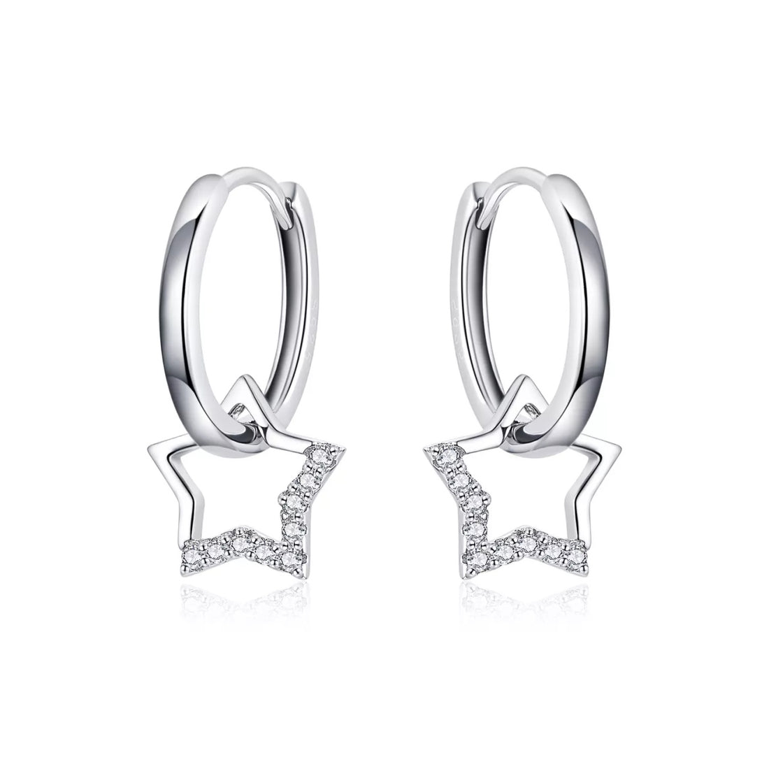 Cercei din argint Big Shiny Star Hoops, Argint 925, Pentru Femei