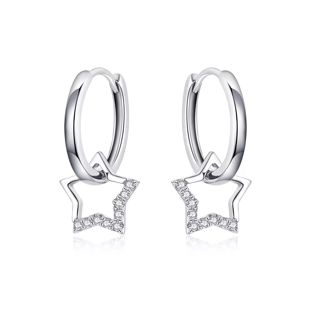 Cercei din argint Big Shiny Star Hoops, Argint 925, Pentru Femei